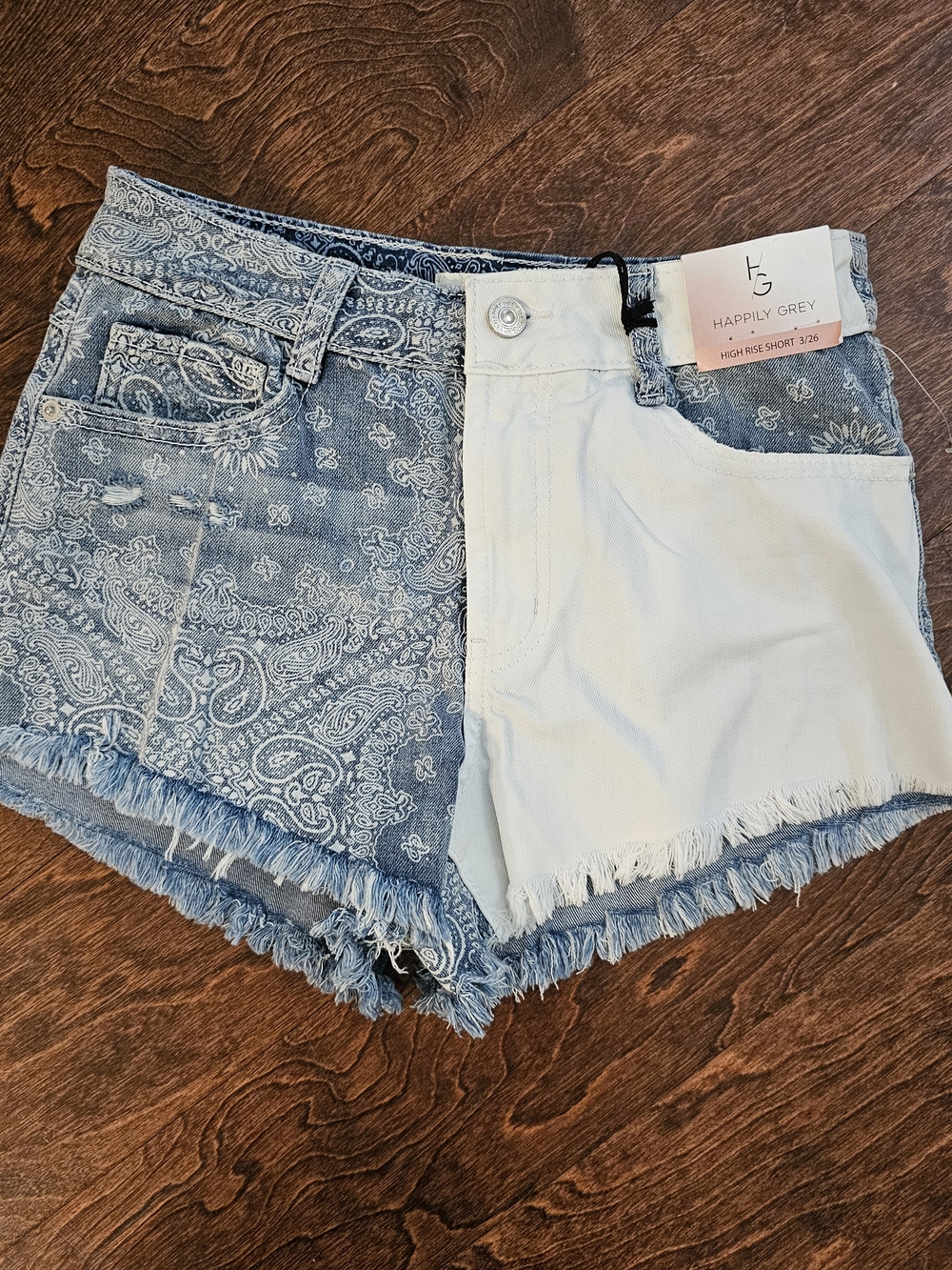 Happily Grey Two-Tone Bandana Denim Shorts - Blue & White